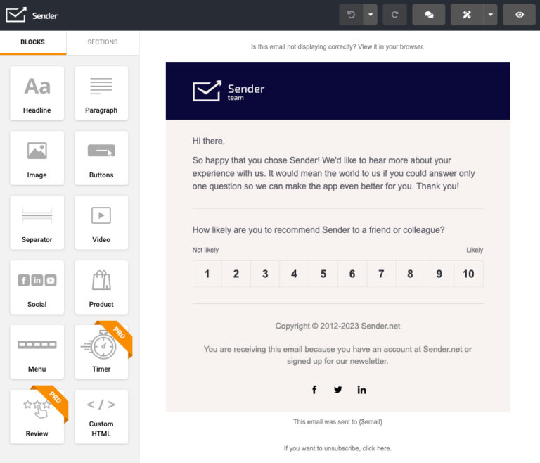 The 37 Best Customer Feedback Tools You Ll Want To Try 2024 Updated   Sender Customer Feedback Survey Email 2 768x658 