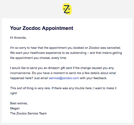Zocdoc apology