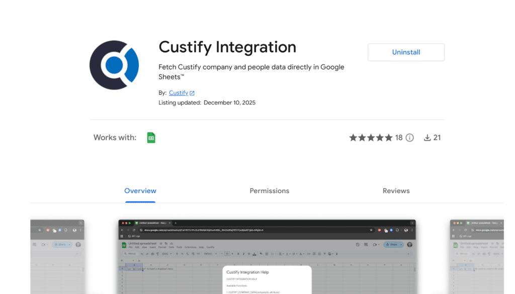 custify integration for google sheets