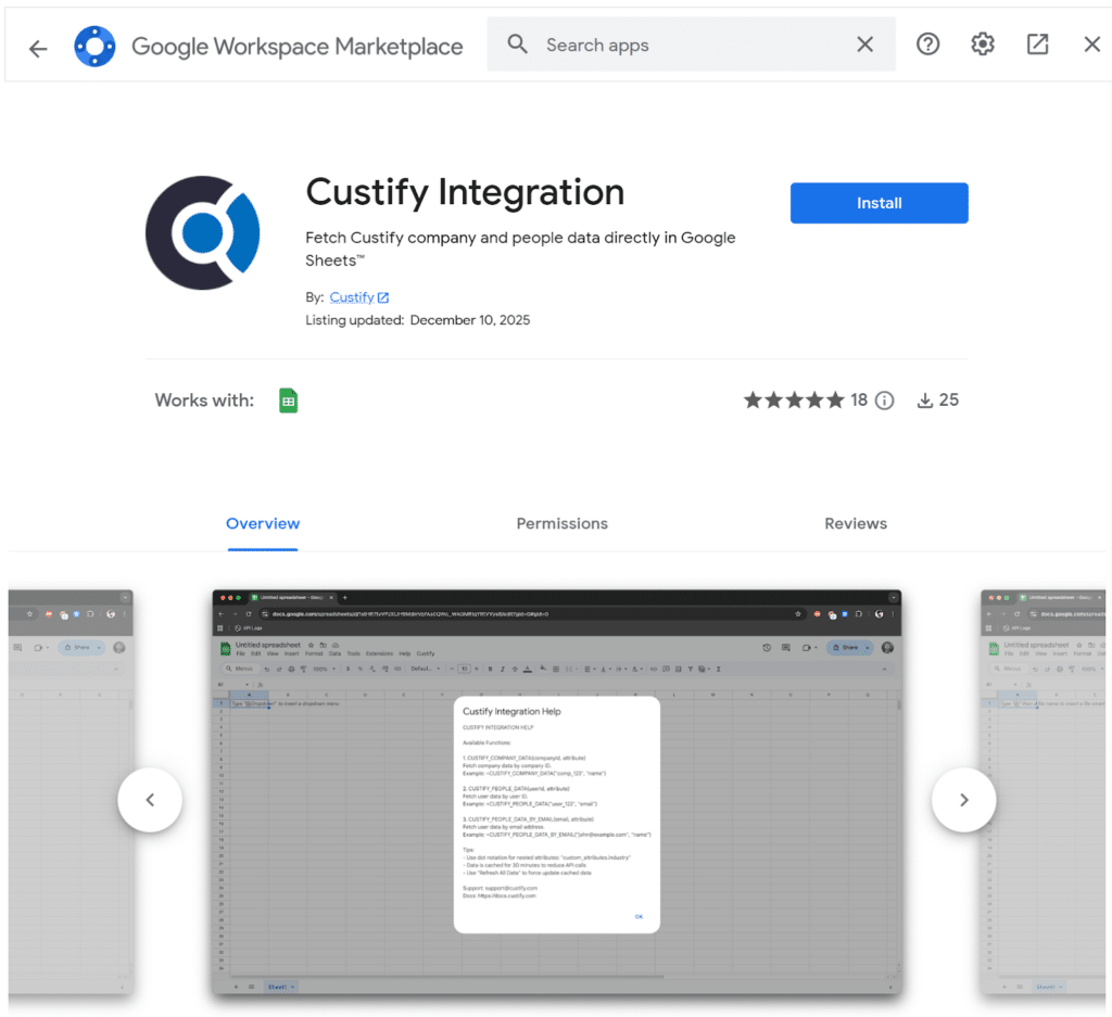 custify integration for google sheets