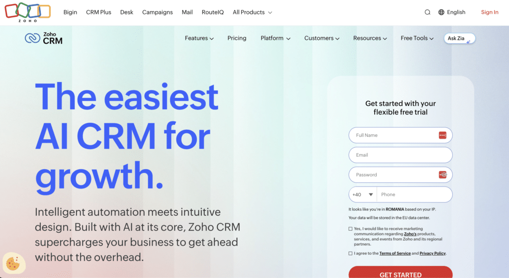zoho crm screenshot