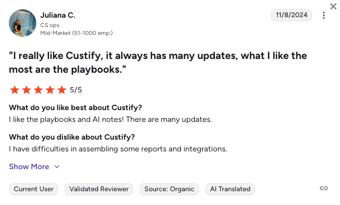 Custify review Juliana C