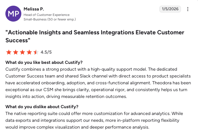 Custify review Melissa P