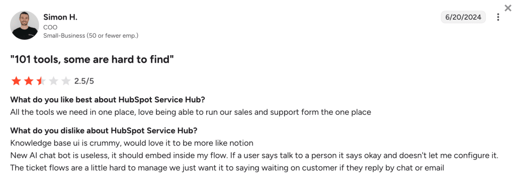 simon h hubspot service hub review